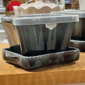 Tara at Home‎ 3 piece bakeware 4x4 bottom dish bowl plastic lid holds 8 OZ 9pc